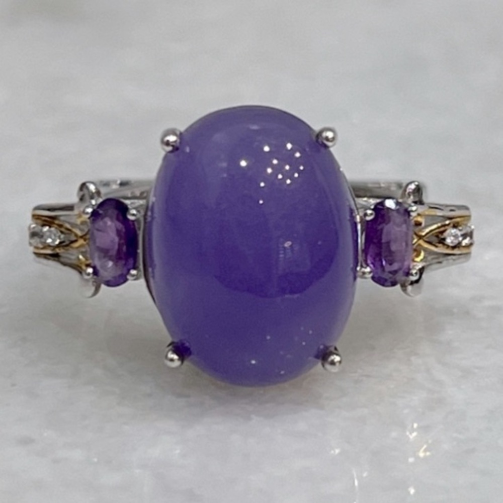 Burmese Purple Jade Multigemstone YG and Sterling Cocktail Statement Ring Sz 8 - Picture 3 of 13